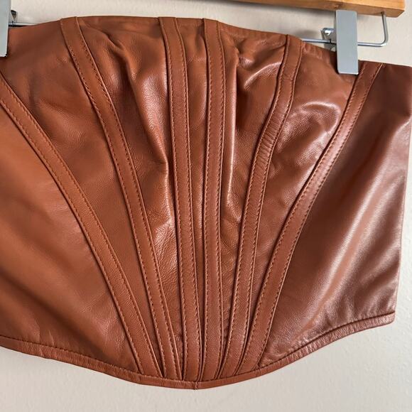 ❌SOLD❌ Karen Millen Lamb Leather Corset Tube Top Tan Brown Size 2 / Extra Small - Picture 3 of 7